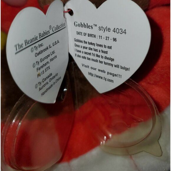 VINTAGE Beanie Baby – GOBBLES the Turkey (5.5 in) 1996 - Thanksgiving Turkey! - Picture 8 of 8